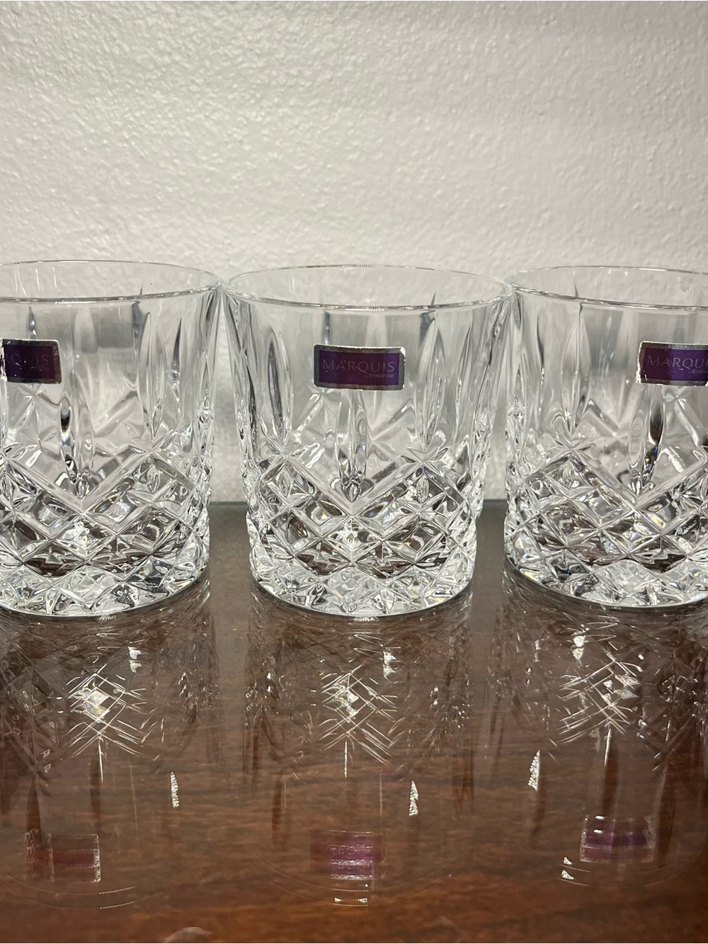 SET OF 3 Marquis by Waterford Markham Double Old Fashion Crystal Glasses NEW - Picture 3 of 15